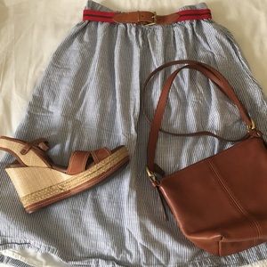 Blue and White Cotton Skirt, Pockets!